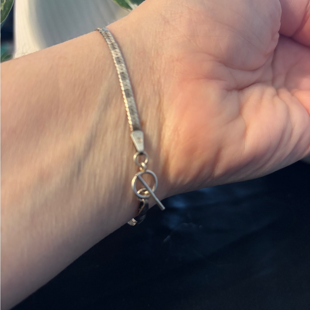 Sterling Silver Herringbone Bracelet 925 Flat Snake Chain 7” Minimalist - Picture 2 of 2